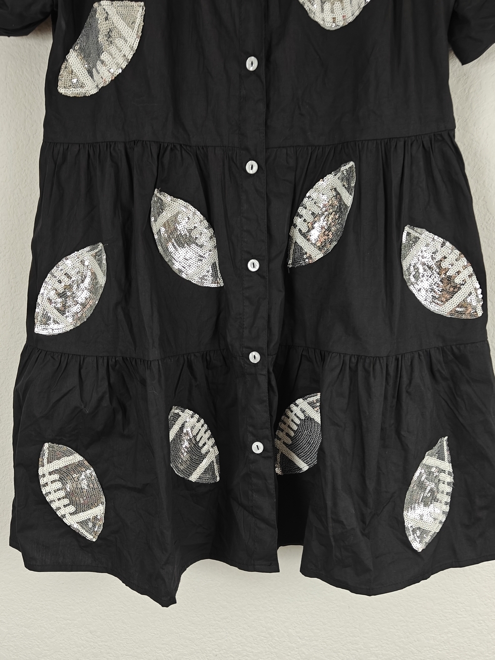Lula the Label Black Sequin Football Shirt Dress Game Day Glam Puff Sleeve Mini - Picture 5 of 16
